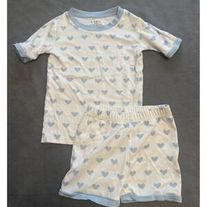 Lake Pajamas Shorts Set French Blue Heart Size 6 Unisex Boys Girls Pima Cotton